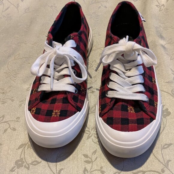 Rocket dog plaid, red, multi, daisy print sneaker, size 9 - Picture 1 of 7